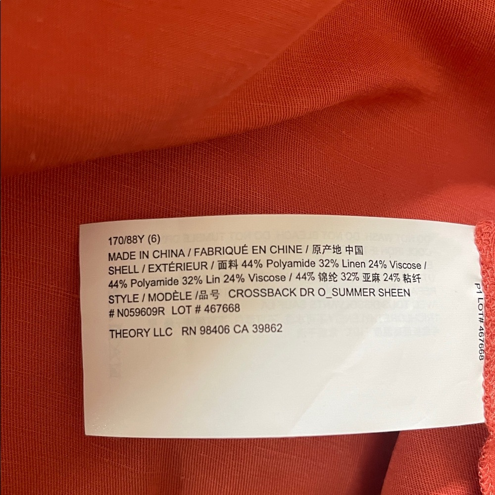 Theory Crossback Linen-Blend Square Neck Smocked Back Midi Dress EUC Size 6 - Picture 8 of 8